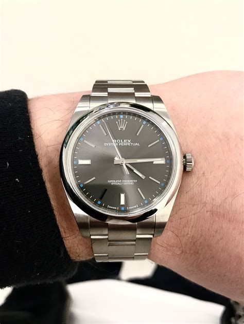 rolex oyster perpetual 39 rhodium on wrist|rolex oyster perpetual datejust 34.